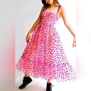 Betsey Johnson Women's Foil Heart Bustier Tiered Sweetheart Dress Size 8 Pink